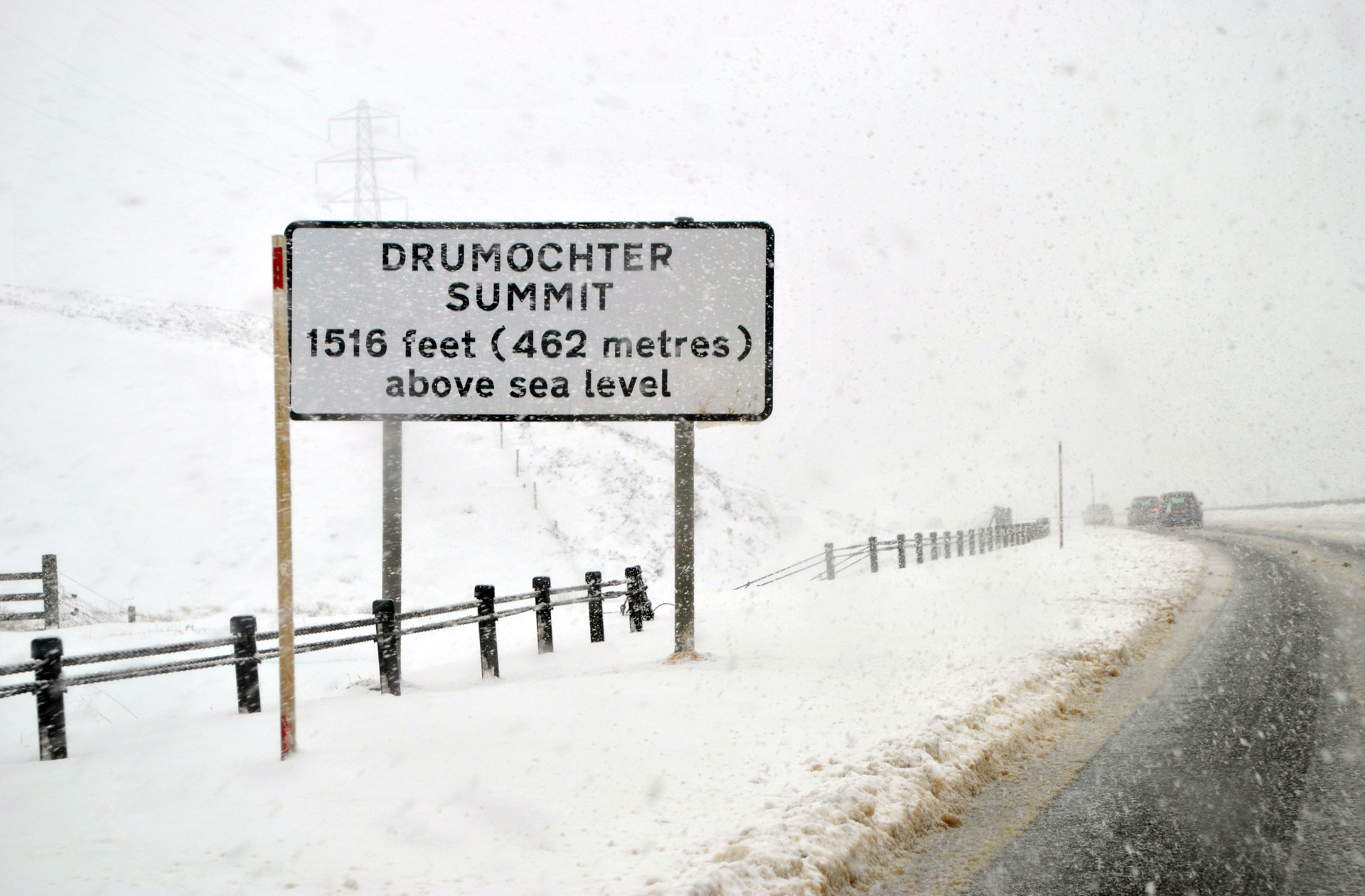 A Sign Post For The Drumochter Summit On The A9 Scottish Highlands CP83NH
